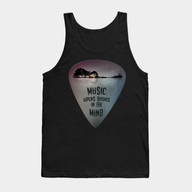 Distressed Guitar Pick Lake Reflections Music Lover Tank Top by Dibble Dabble Designs